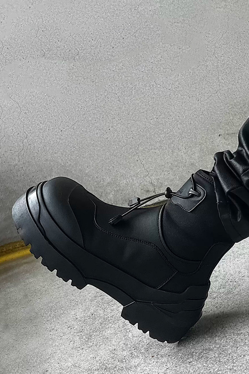 Black Platform Utility Boots with Toggle Closure