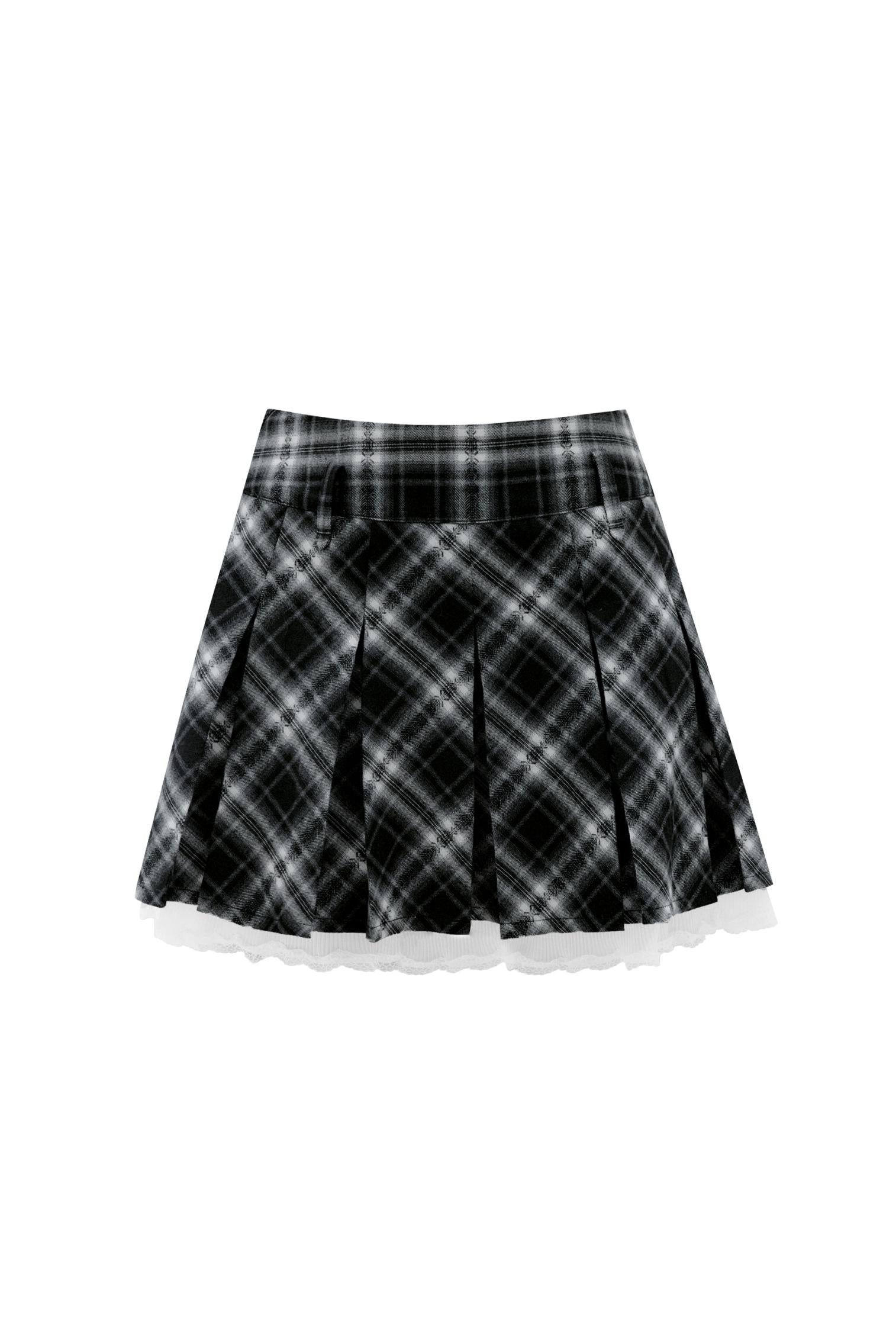 Plaid Lace Trim Mini Skirt