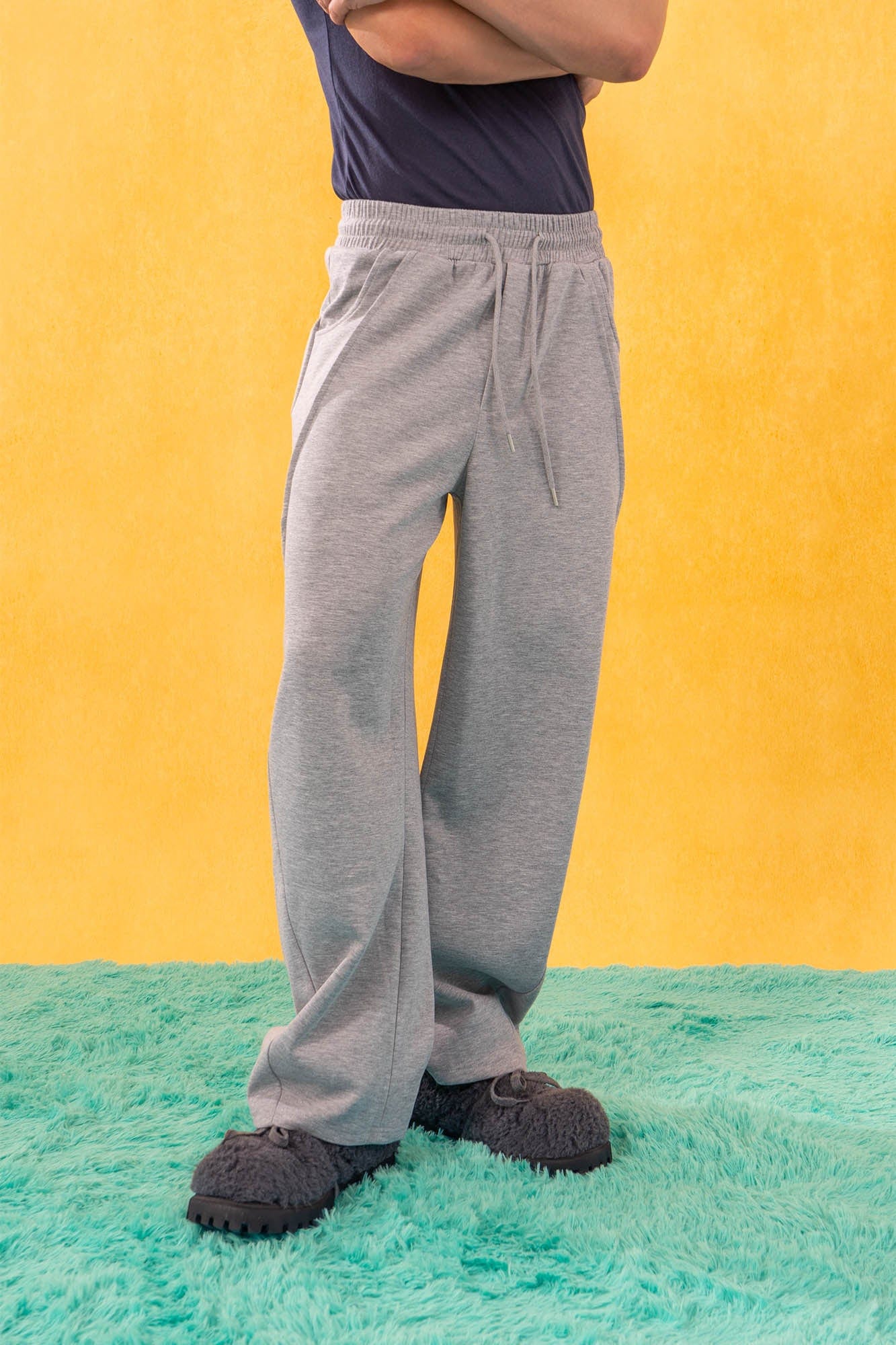 Slanted Spliced Wide-Leg Sweatpants