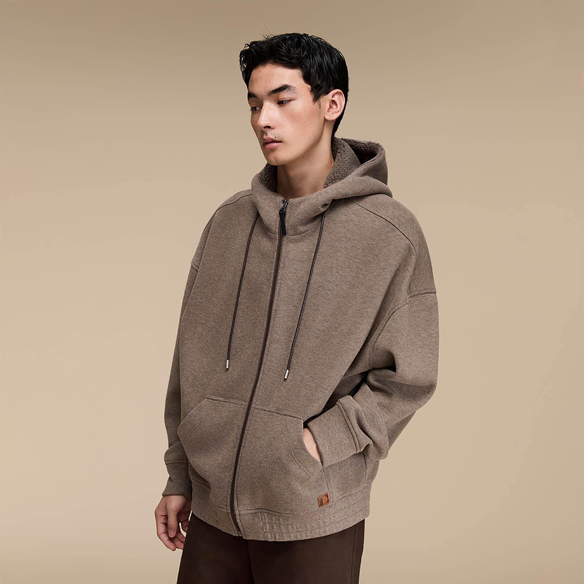 Sherpa-Lined Zip-Up Hoodie Jacket