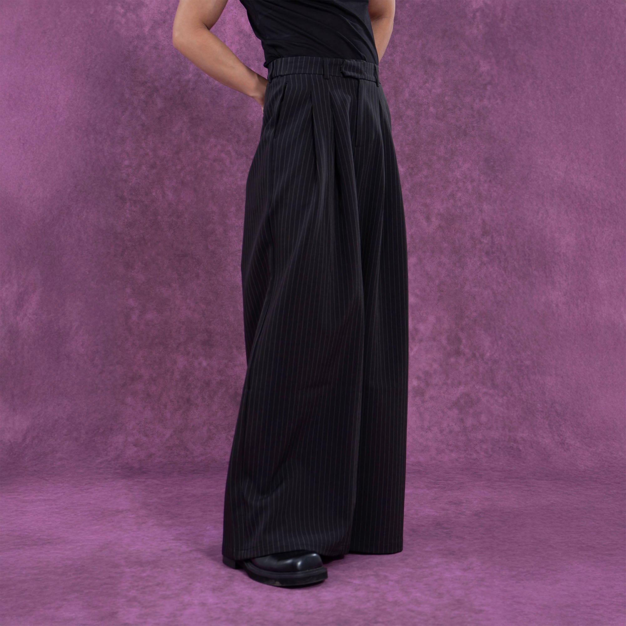 Wide-Leg Pinstripe Suit Trousers