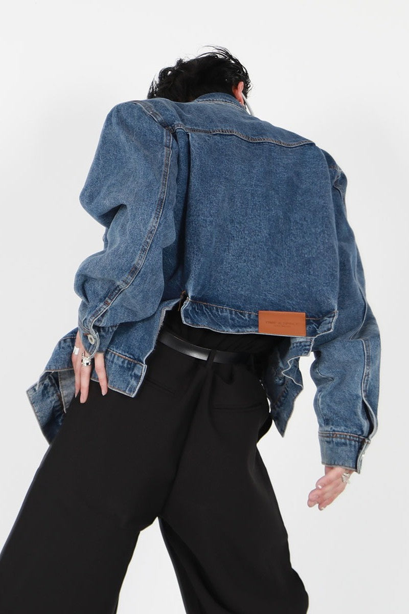 Denim Jacket with Irregular Design - chiclara