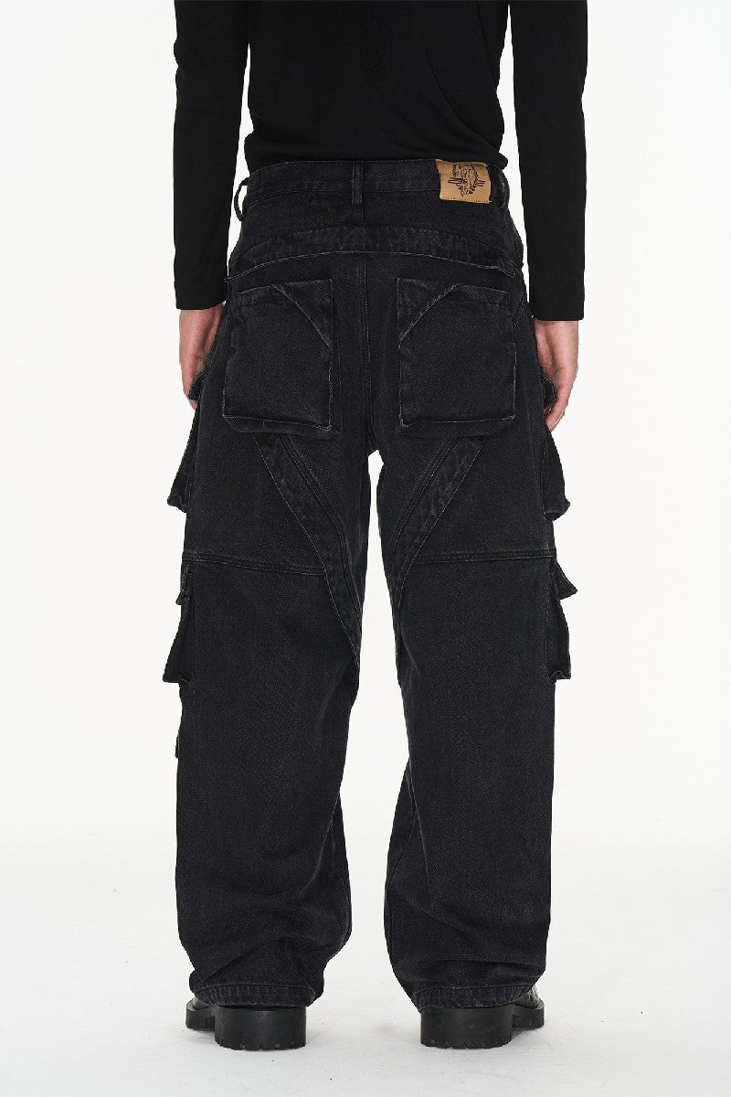 Heavy Washed Cargo Jeans - chiclara