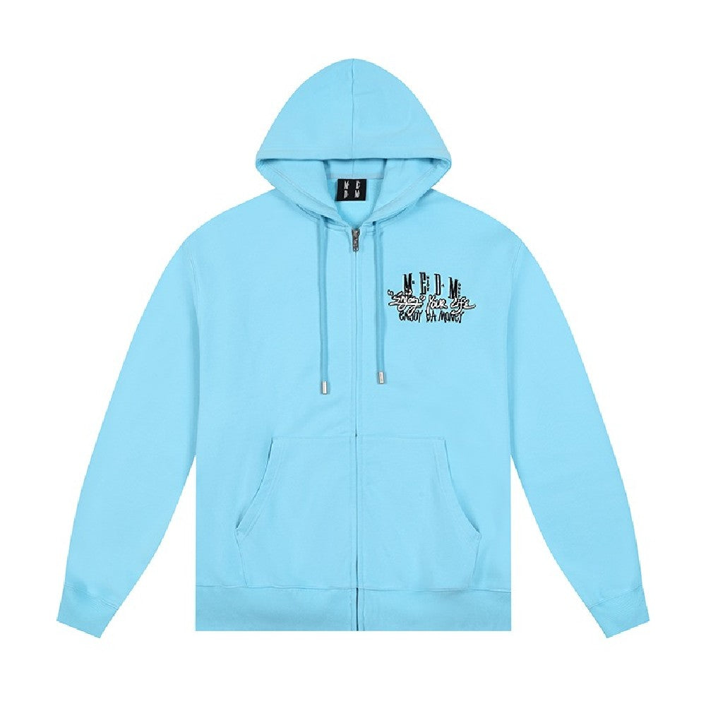 Zip-Up Hoodie with Enjoy Your Life Print - chiclara