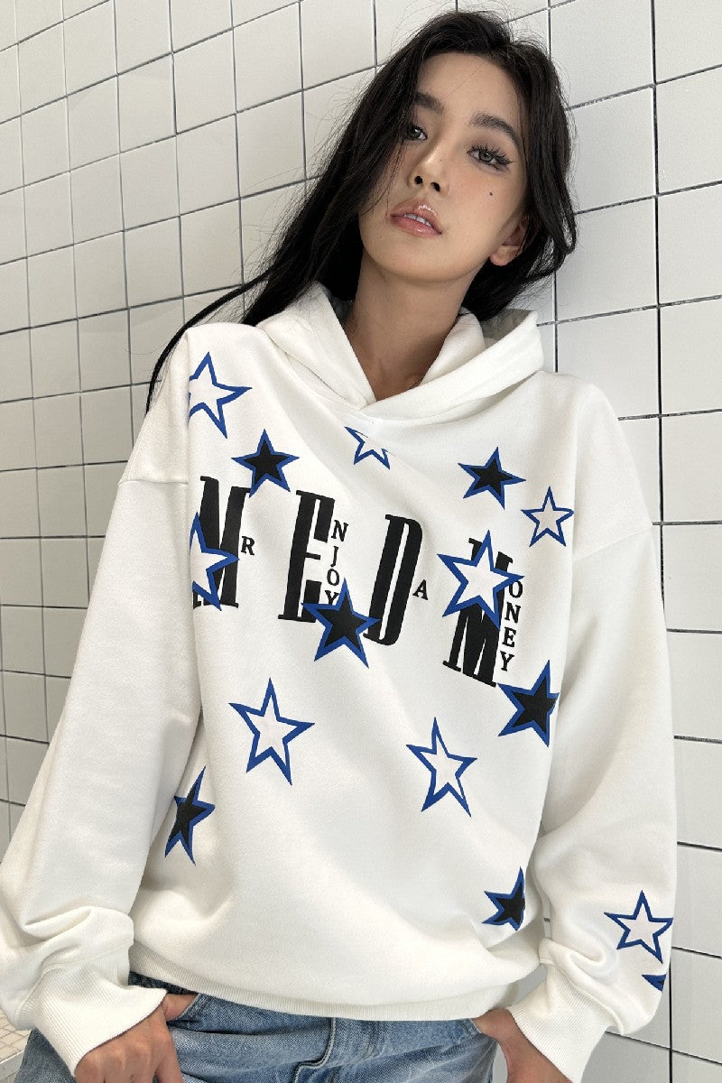 Hoodie with Stars Print Logo - chiclara