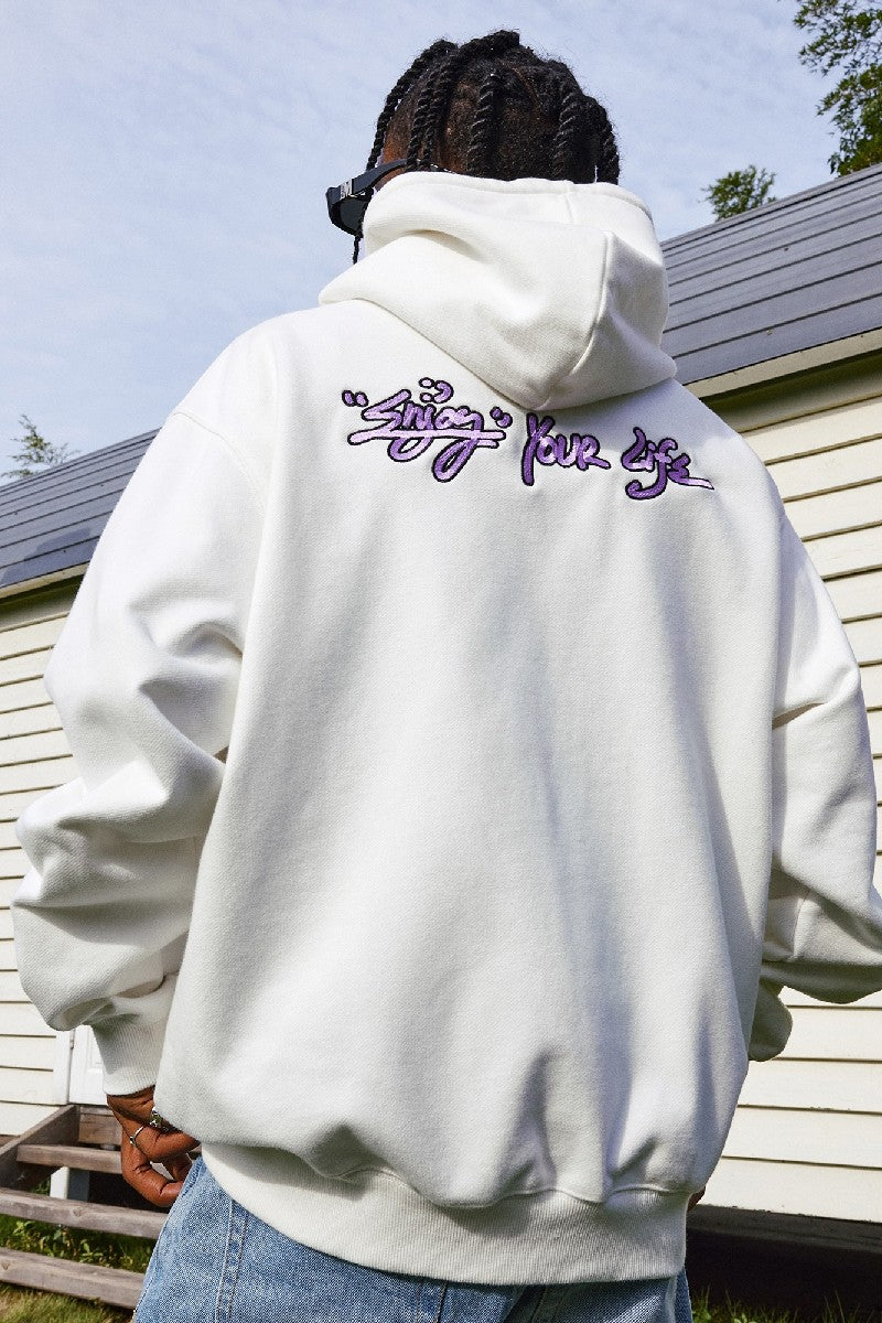 Zip-Up Hoodie with Enjoy Your Life Print - chiclara