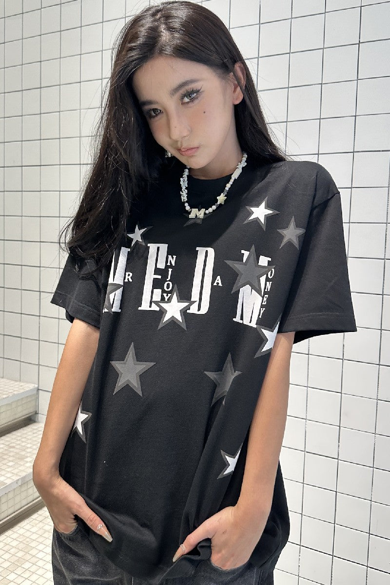 Tee with Stars Print Logo - chiclara