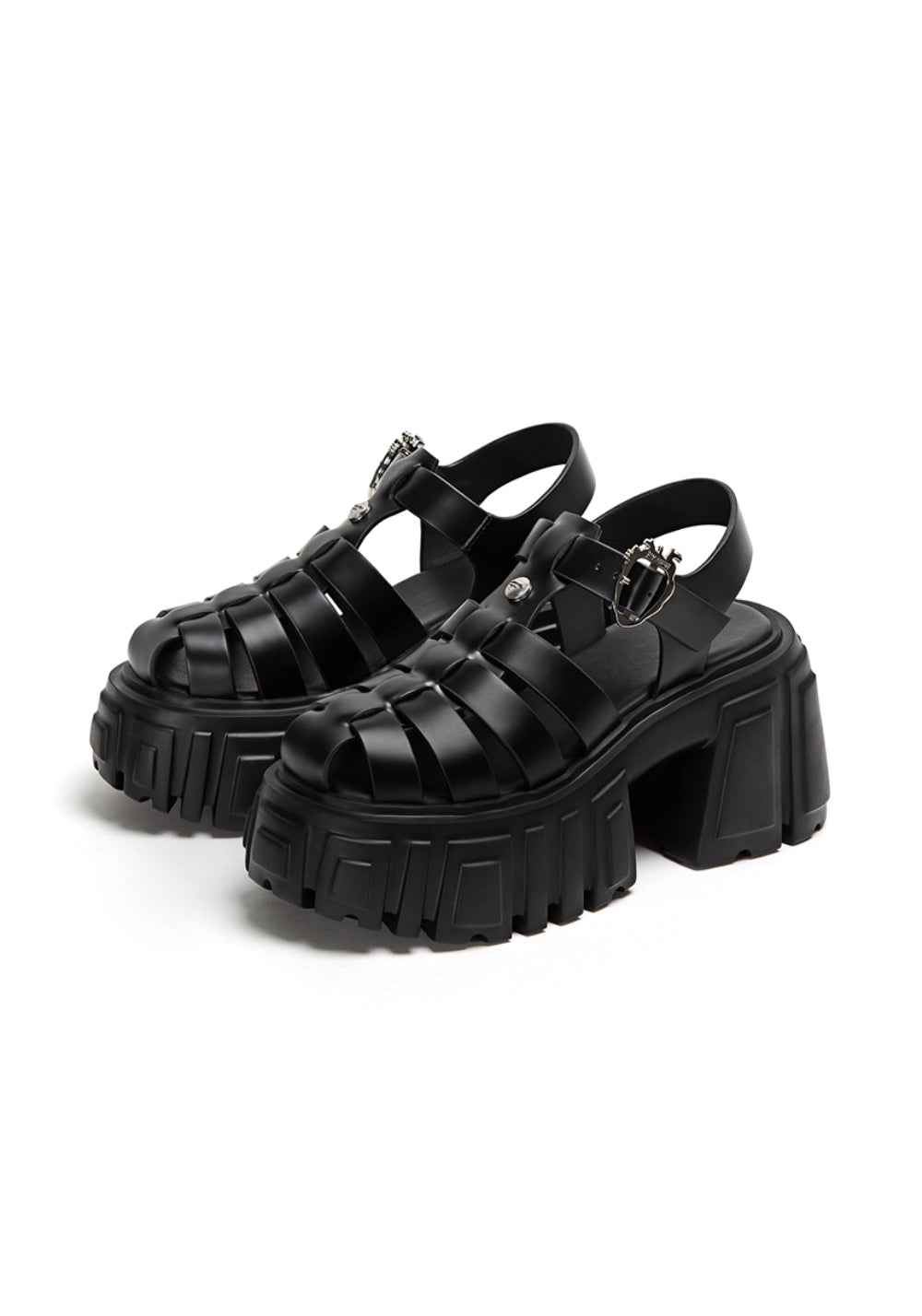 Black Chunky-Heel Roman Platform Sandals