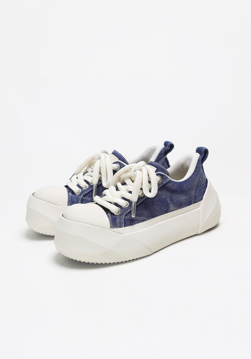 Denim Bare Look Washed Platform Sneakers