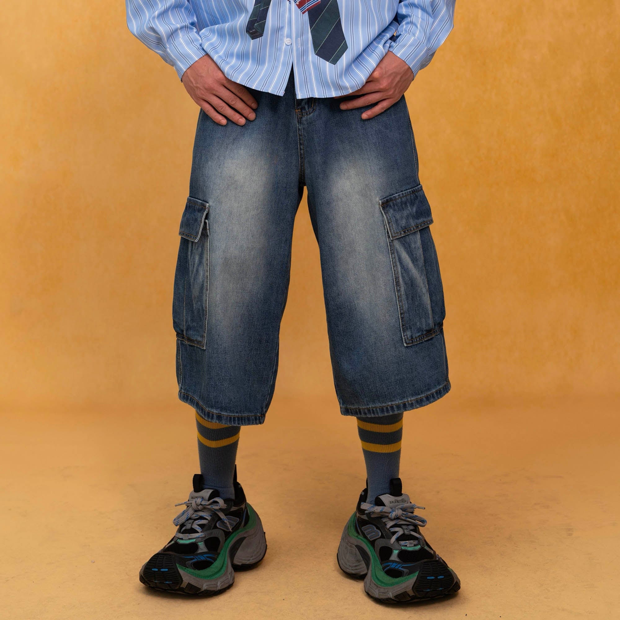 Baggy Denim Cargo Shorts