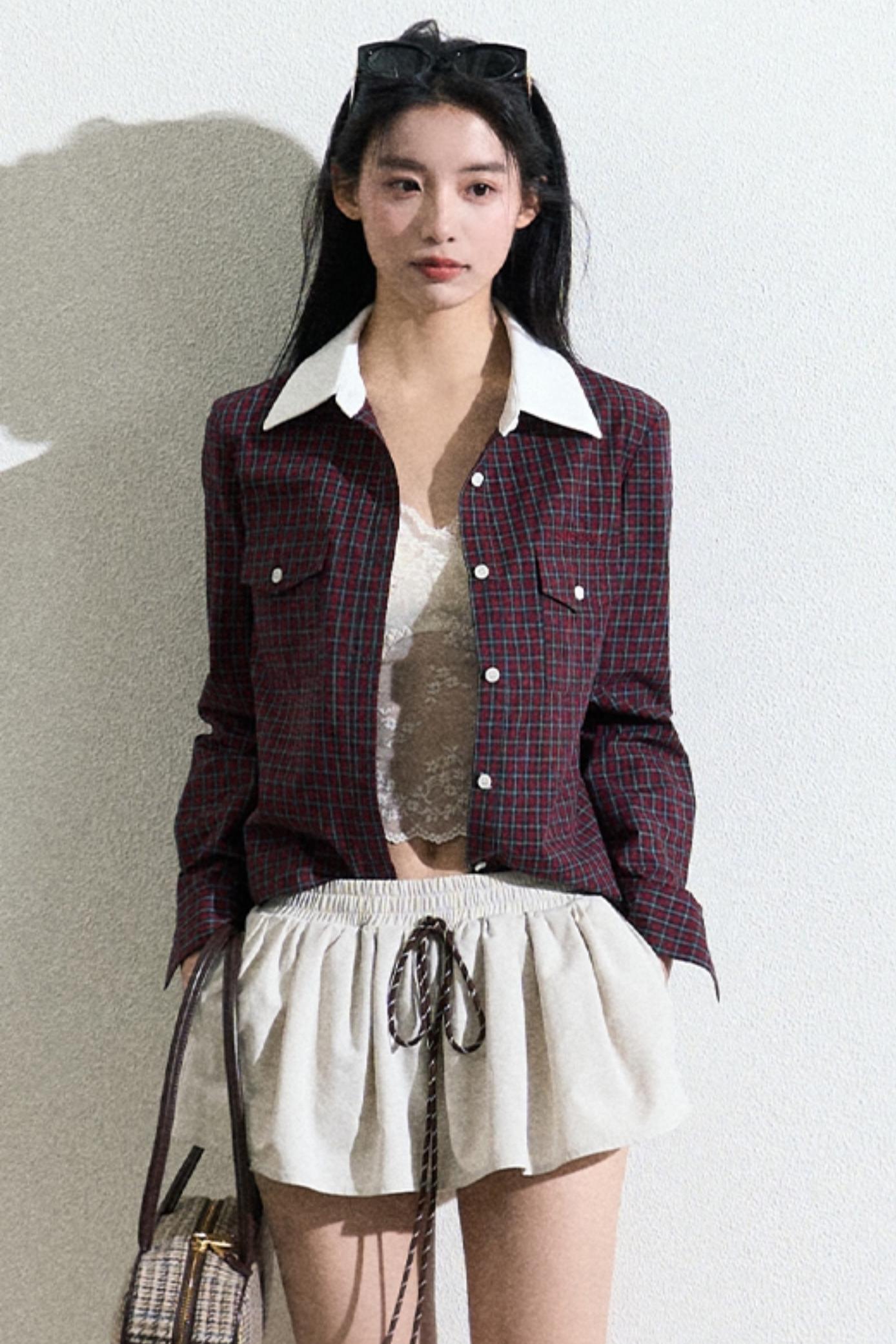 Dark Red Checkered Casual Shirt