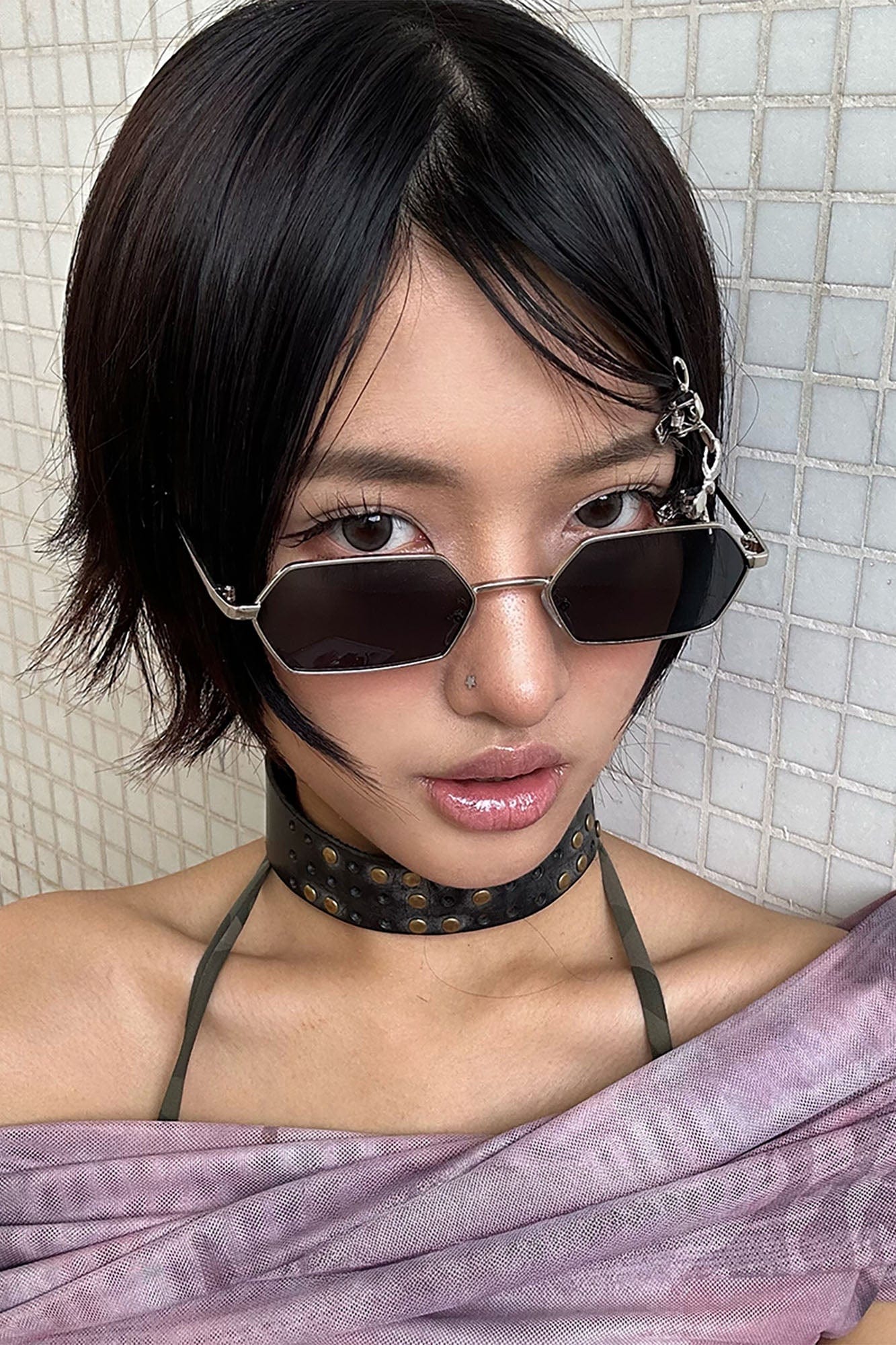 Slim Hexagon Wireframe Sunglasses - view 5