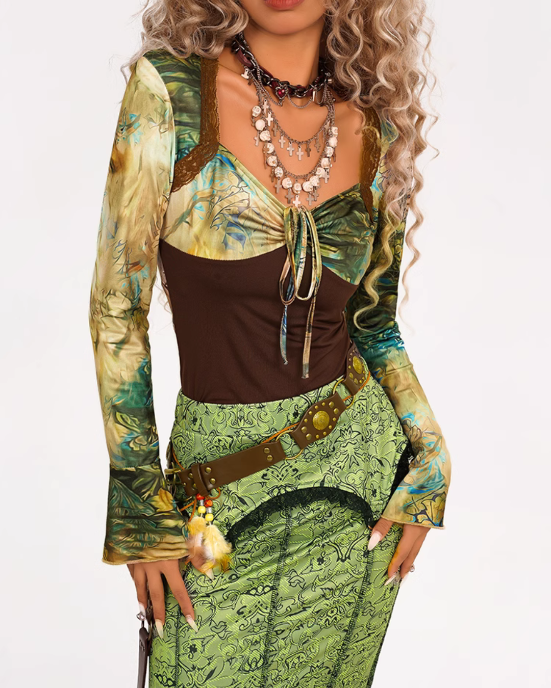 Nico Molly Bohemian Floral Shrug Top - Green/Yellow (Women's)