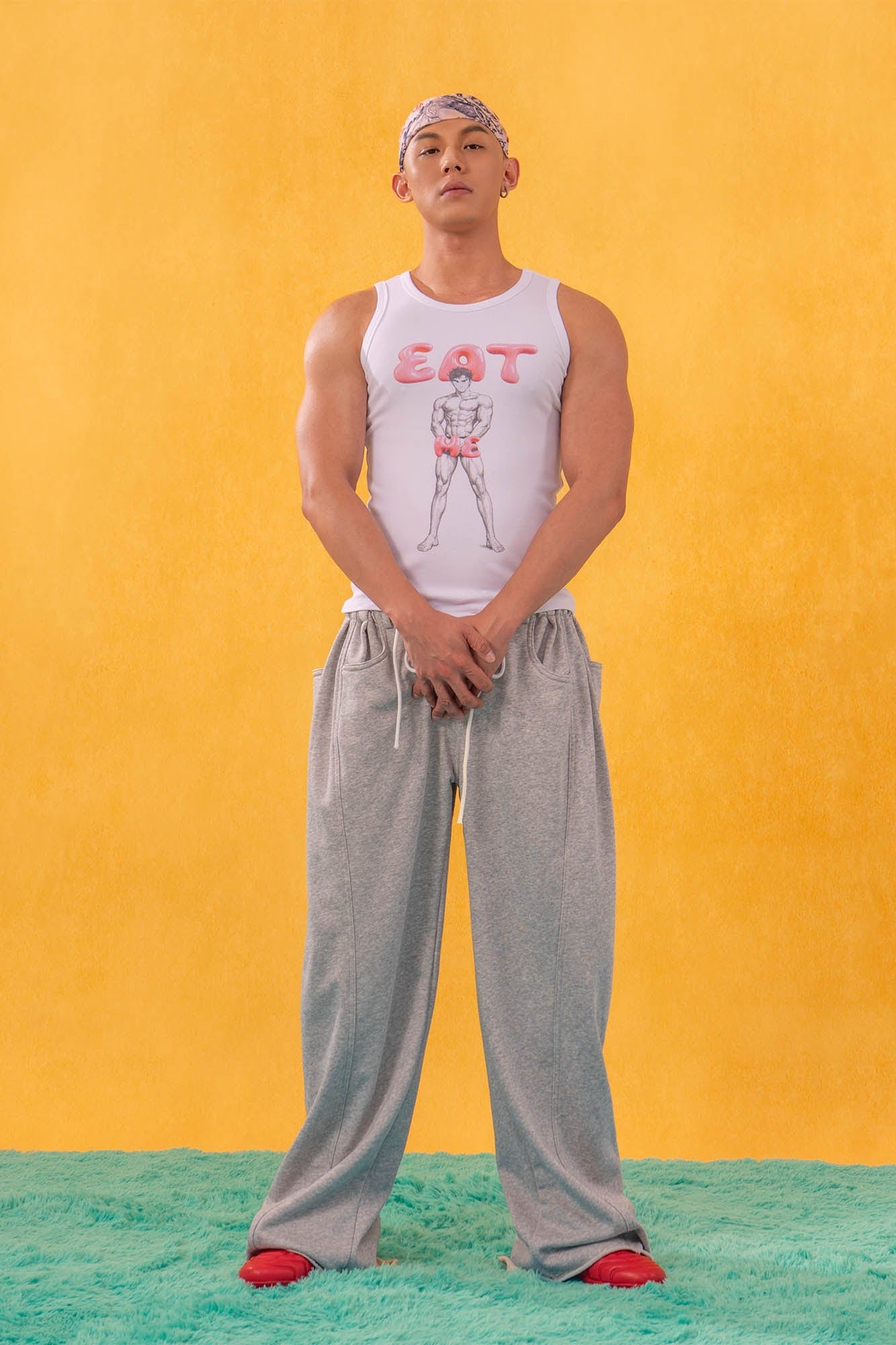 Middle Spliced Wide-Leg Drawstring Sweatpants