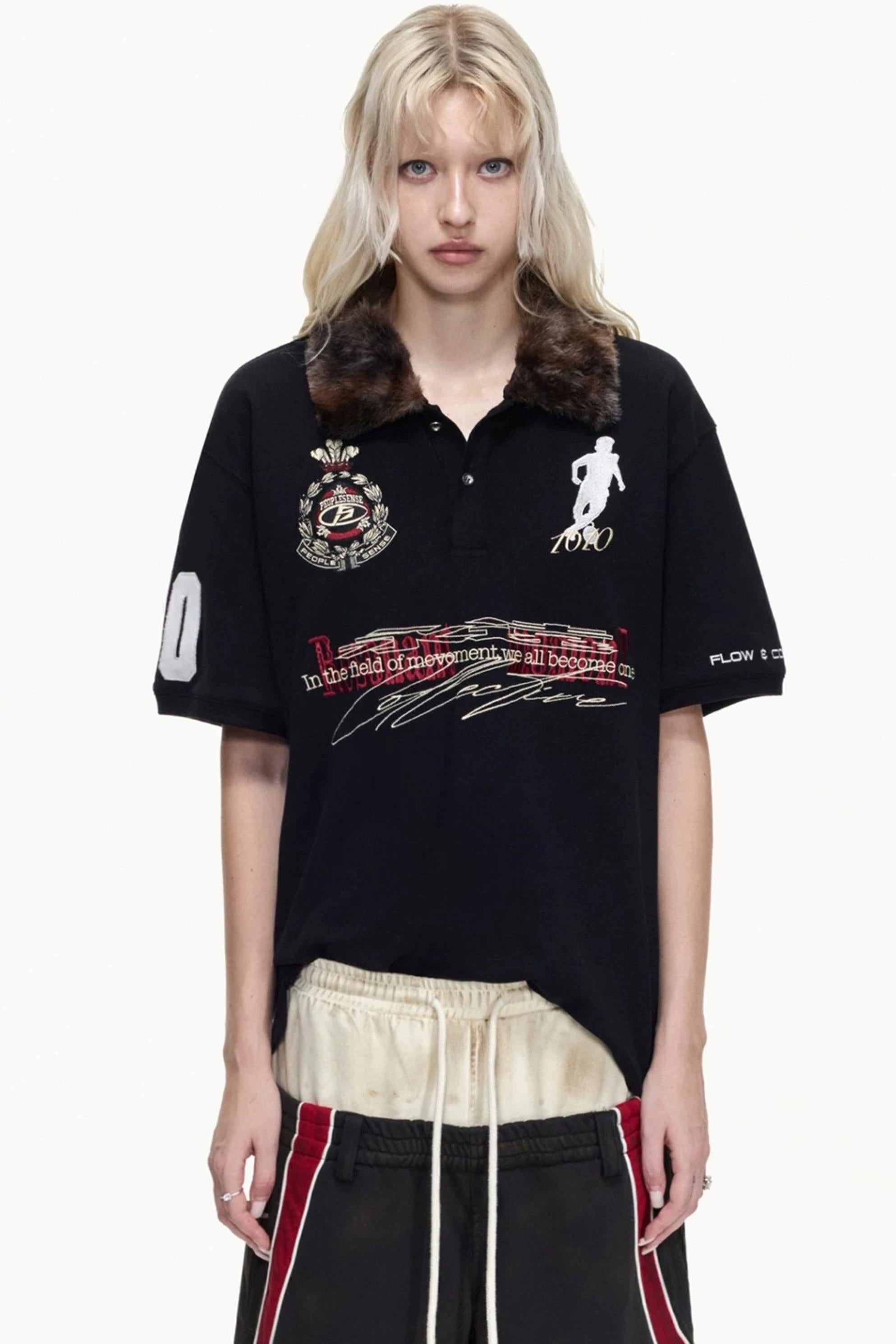 Men's Detachable Fur Collar Retro Polo Shirt