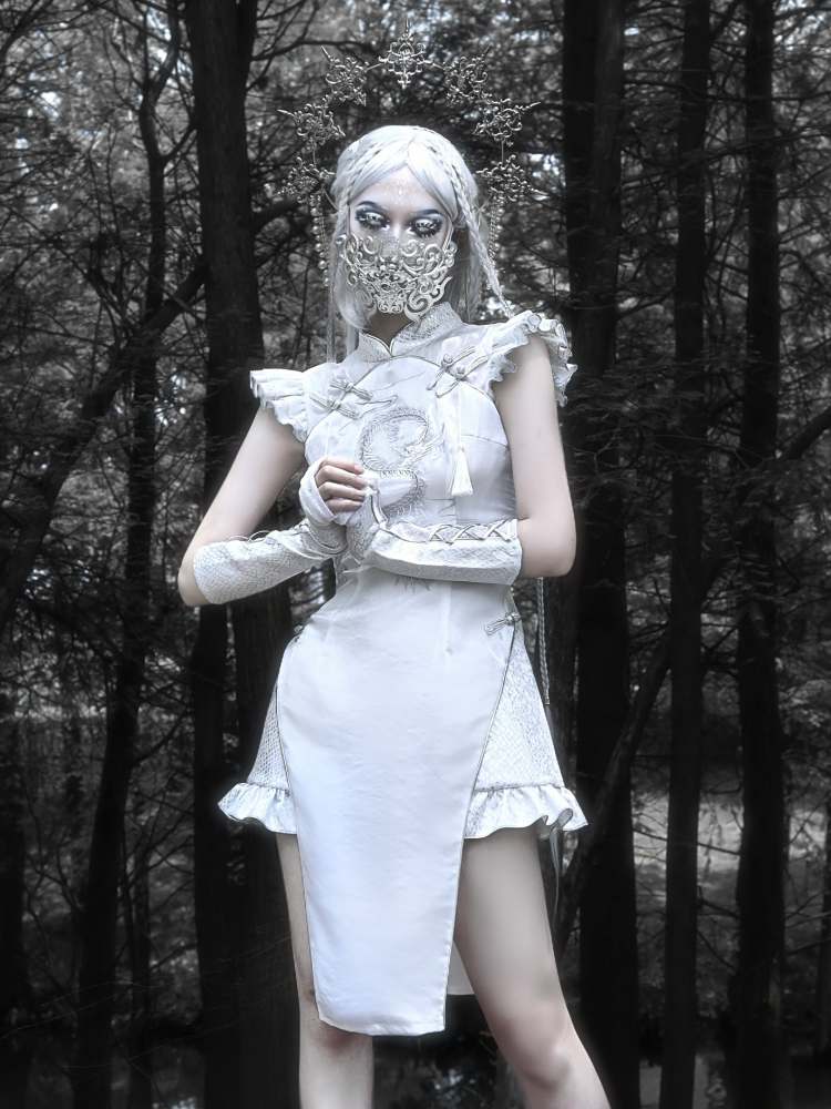 White Dragon Qipao Dress