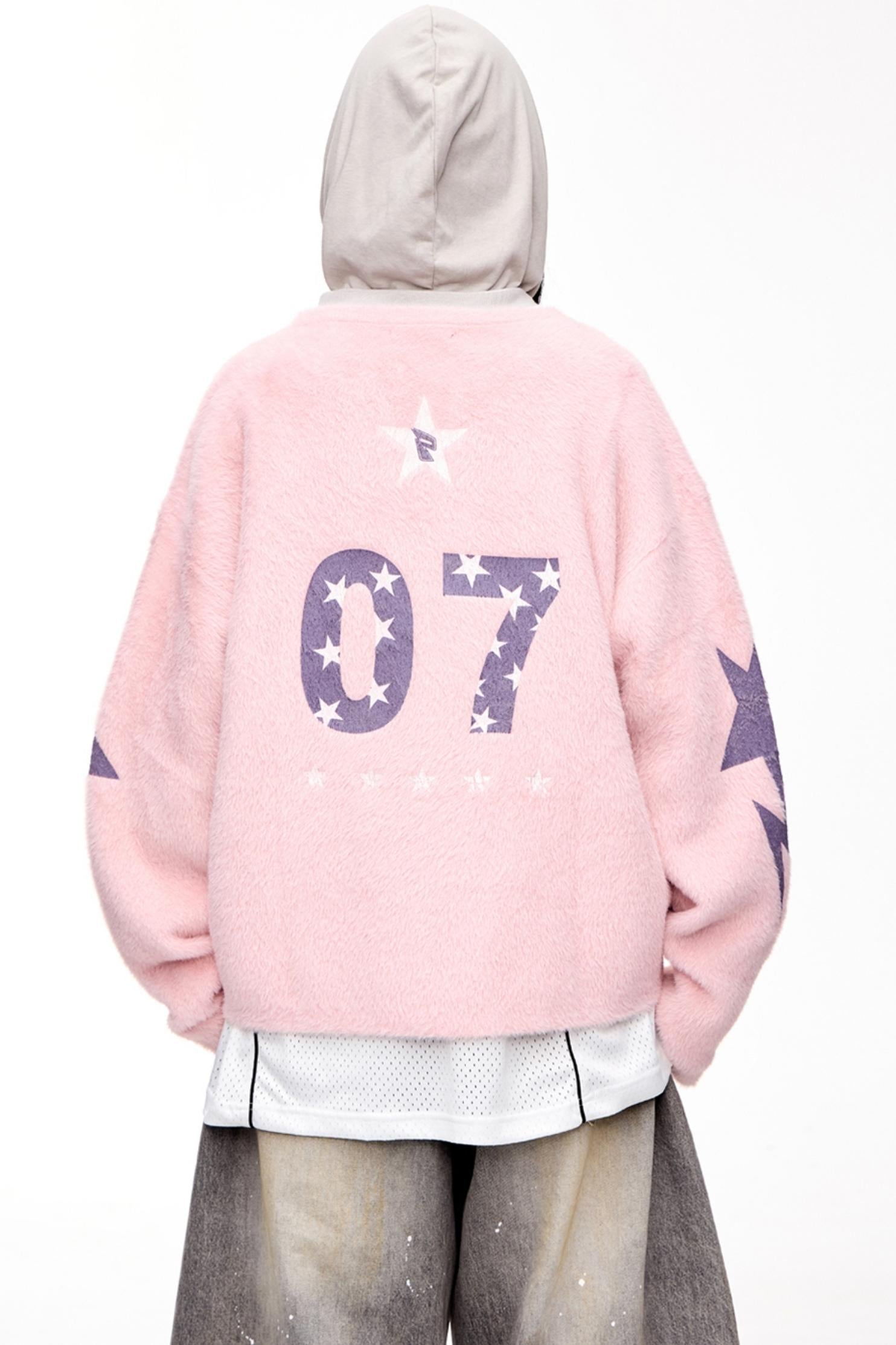Men's Badge Print Faux Mink Sweater