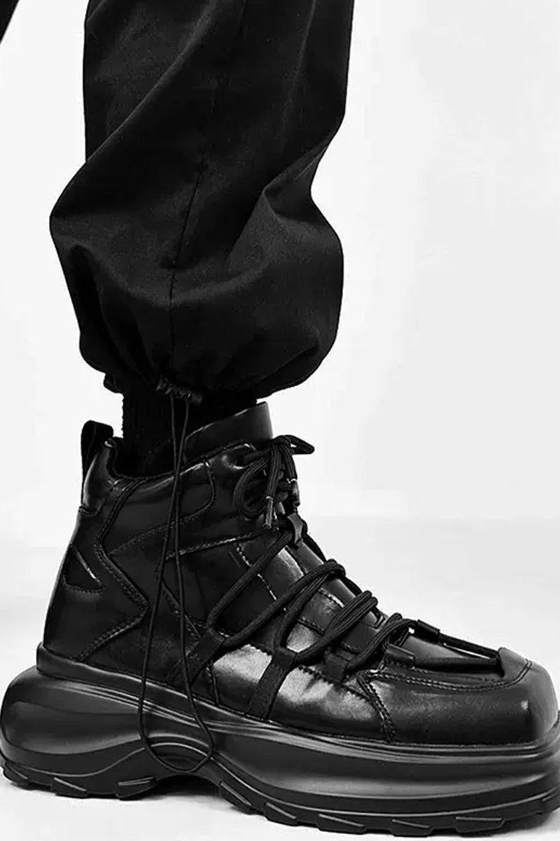 Black Chunky Platform High-Top Sneakers