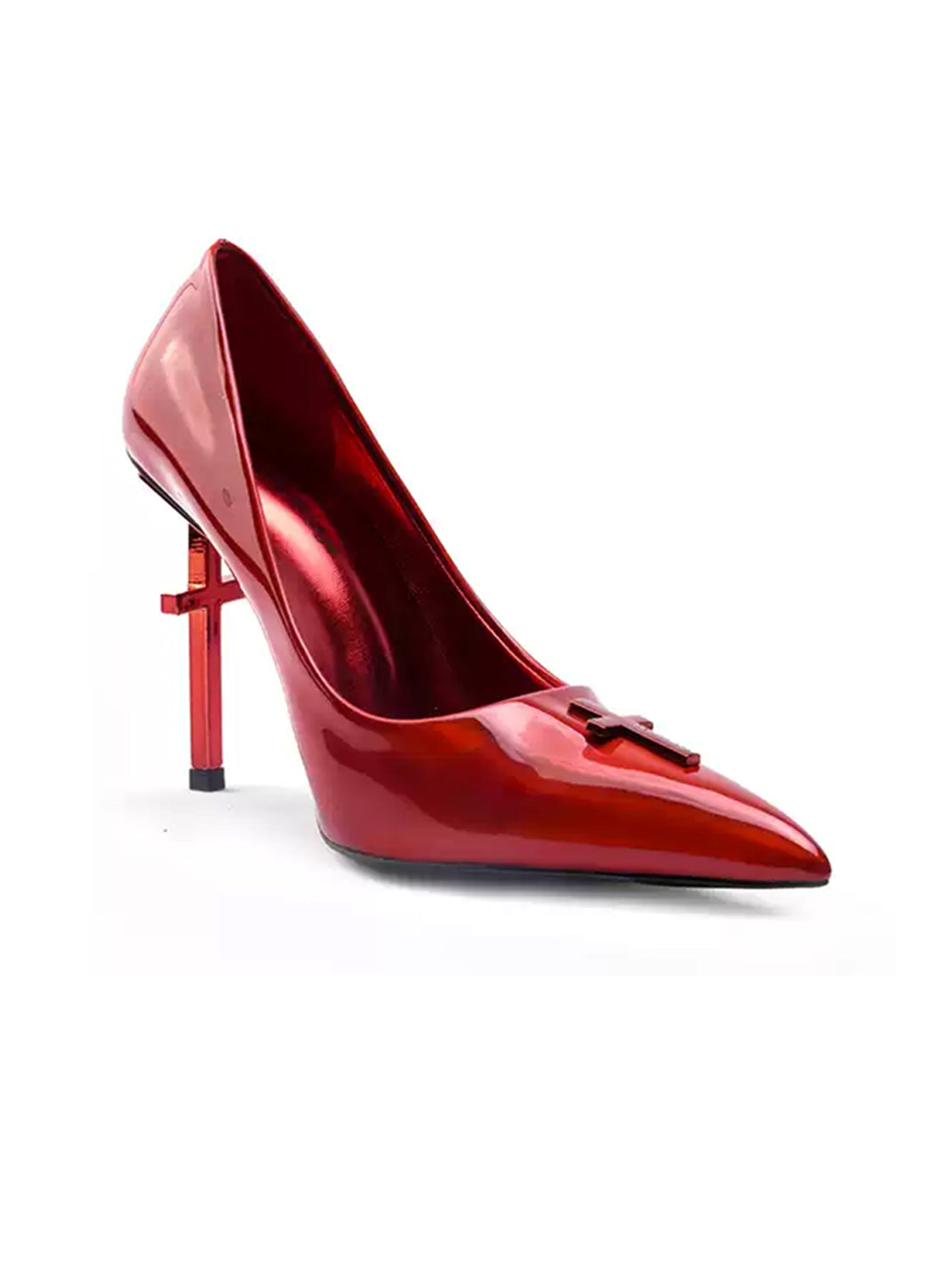Red Cross-Heel Glossy Pointed Pumps - view 8