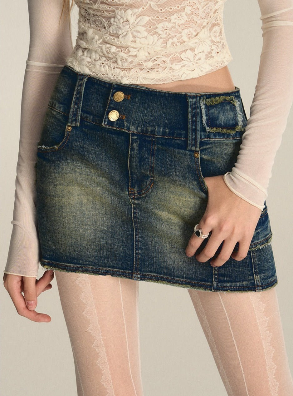 Vintage H-Denim Low Waist Short Skirt - chiclara
