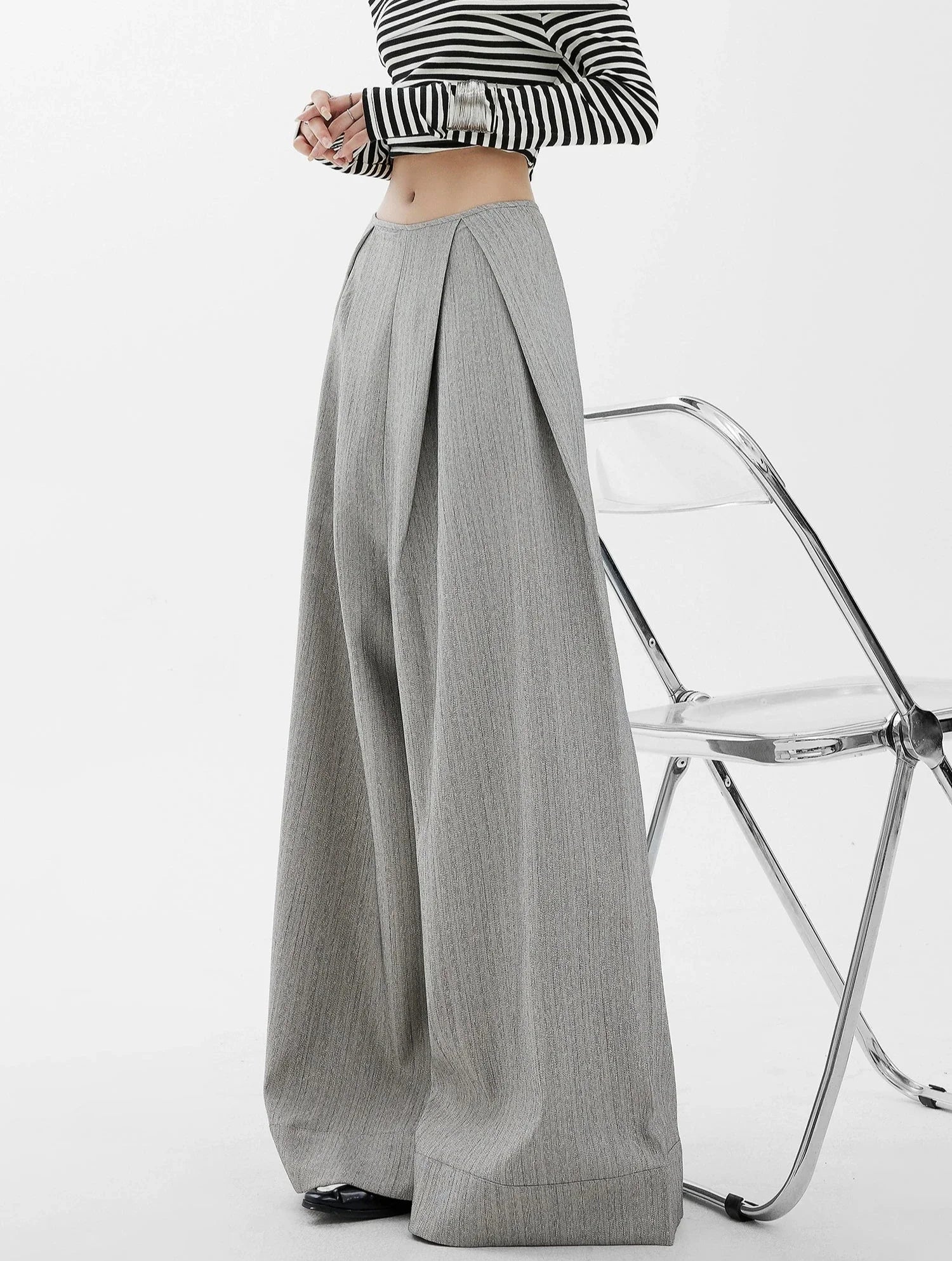 High-Waisted Grey Wide Leg Palazzo Pants