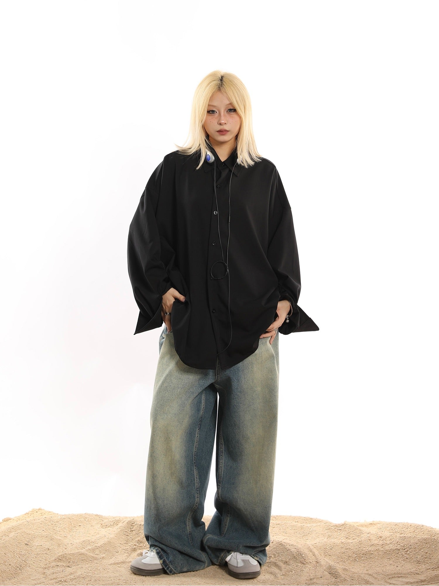 Oversized Button-Down Loose Drap Shirt