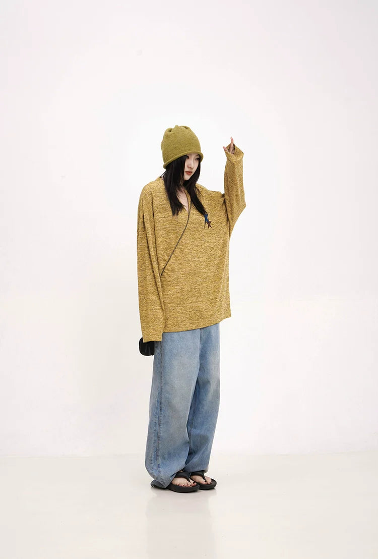 Mustard Yellow Knit Sweater with Star Patch