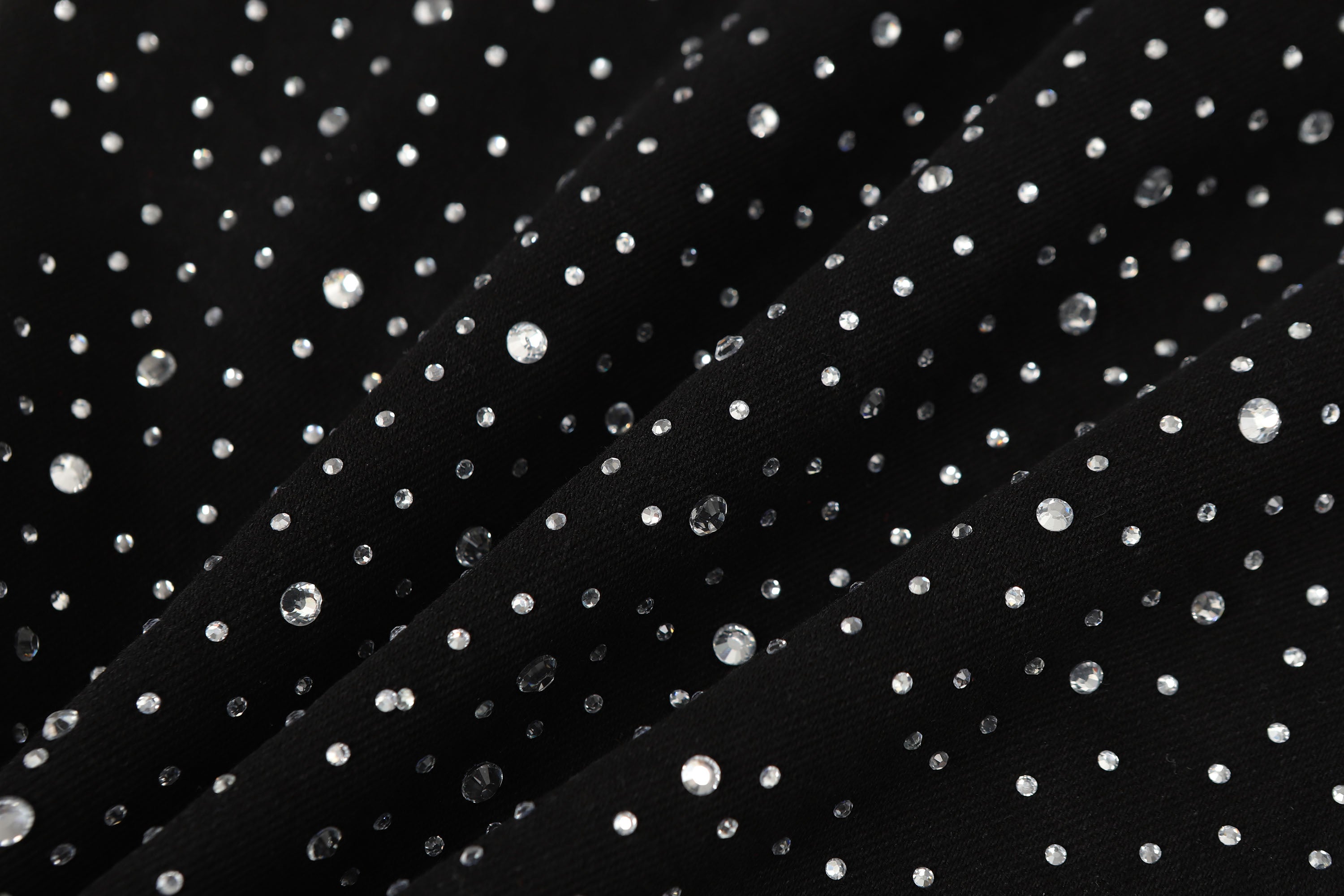 Black Rhinestone Embellished Jeans with Starburst Pattern