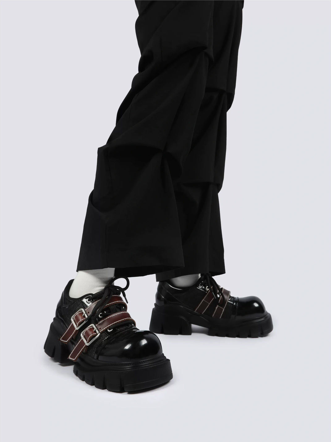 Double-Buckle Square-Toe Platform Lace-Up Shoes - view 3