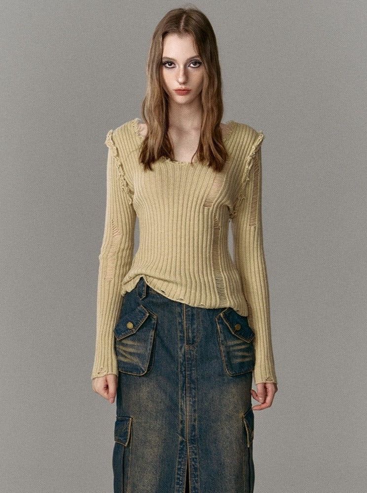 V-Neck Knit Sweater - chiclara