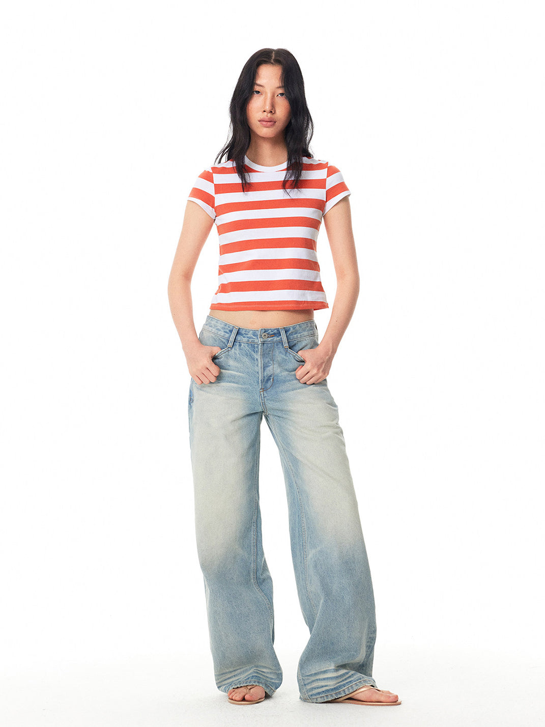 Graphic Color Block Stripe Crew Neck Tee