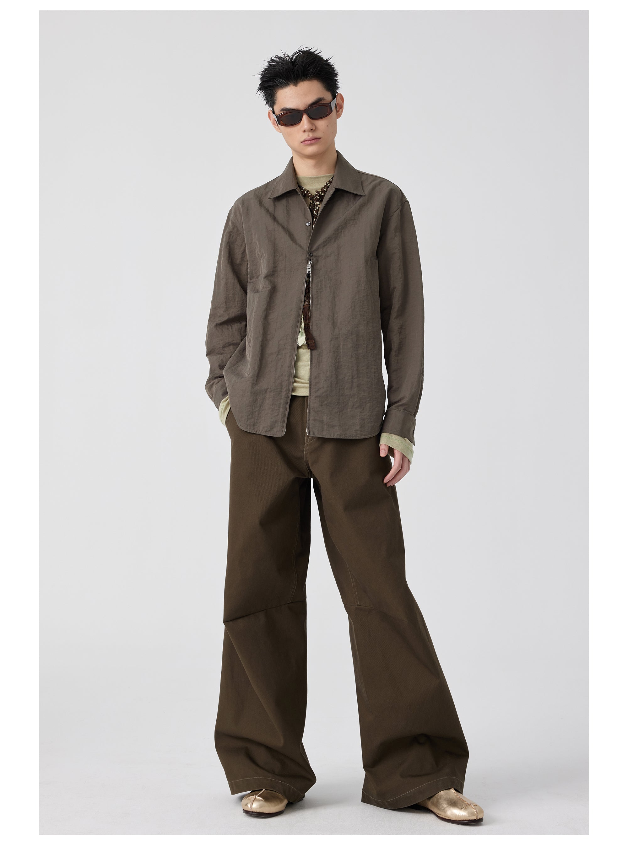 Wide-Leg Cotton Trousers With Darted Knees