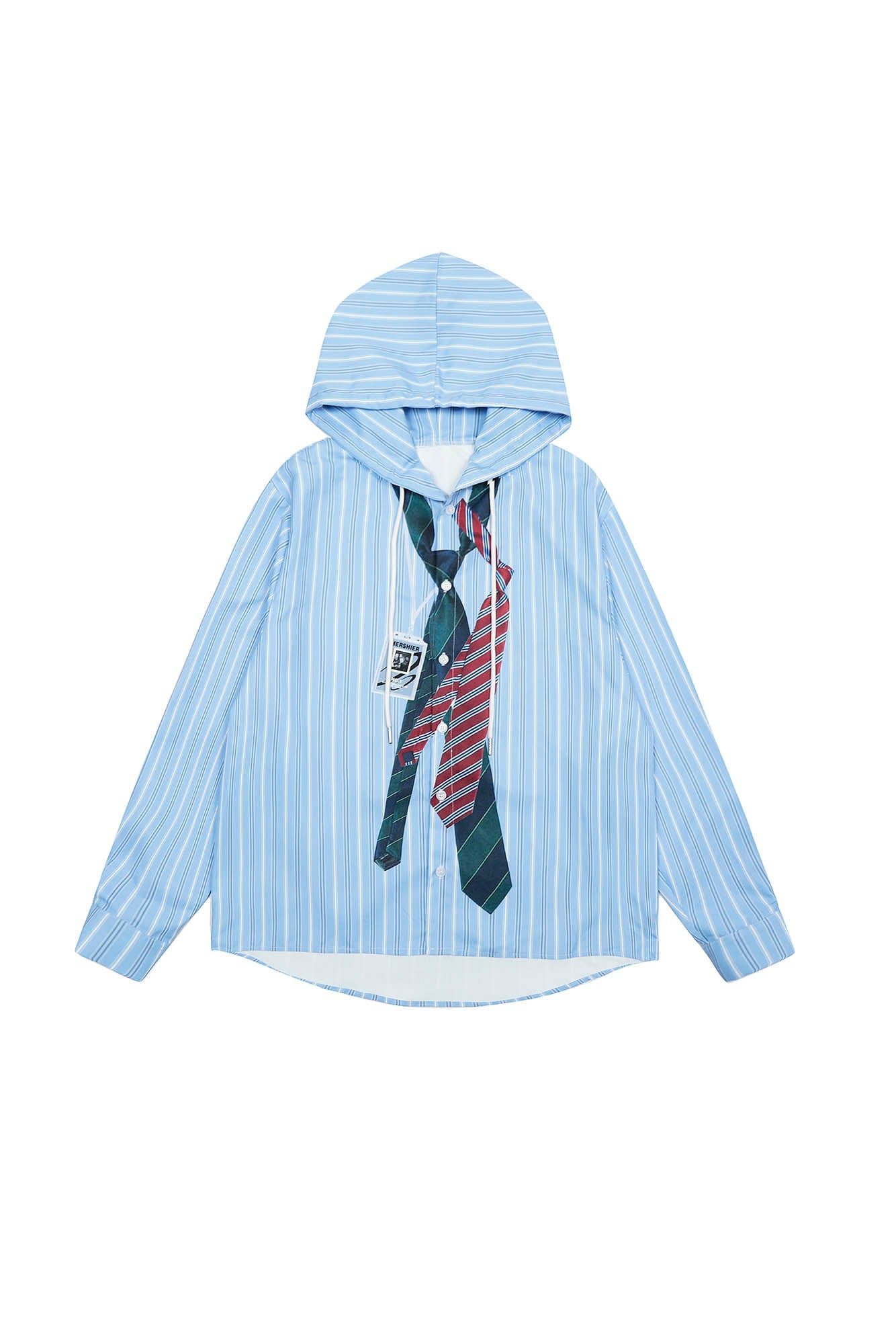 Striped Hoodie Shirt with Tie Print