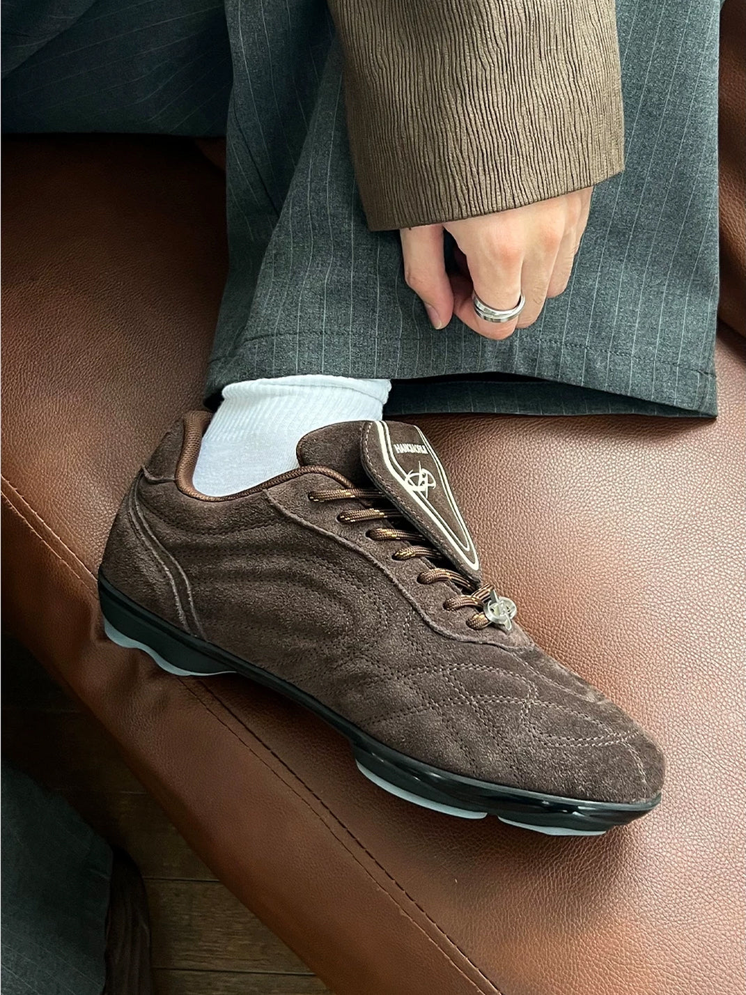 Foldover-Tongue Suede Low-Profile Lace-Up Trainers - view 10