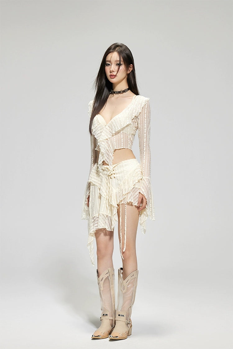 Ivory Ruffle Sheer Two Piece Set