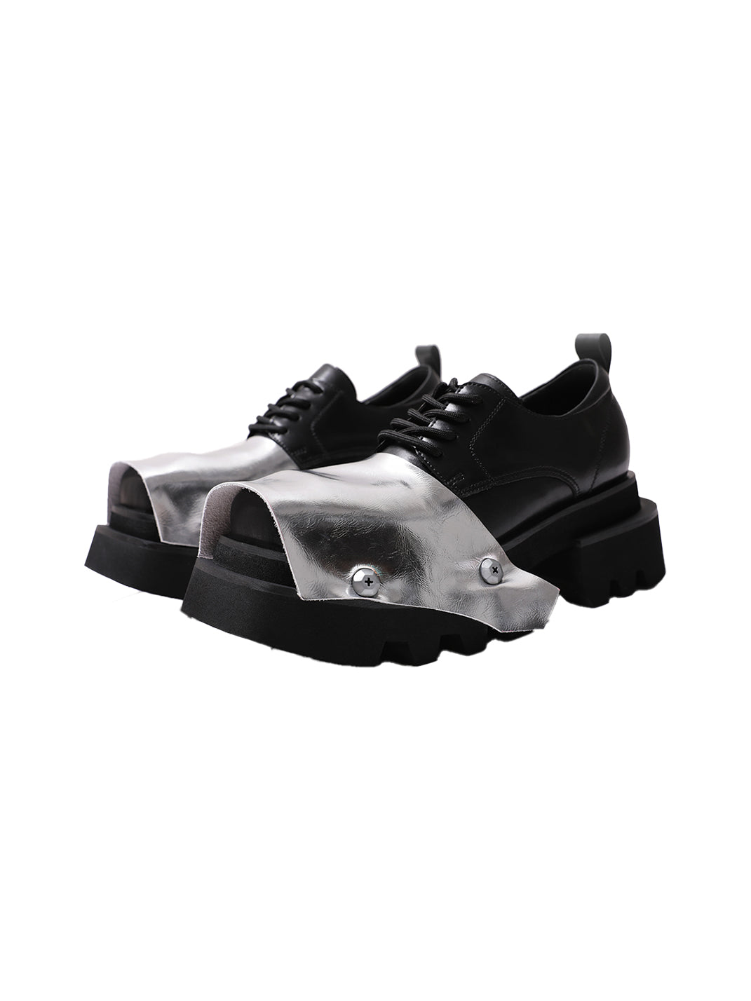Silver Square-Toe Platform Derby Shoes