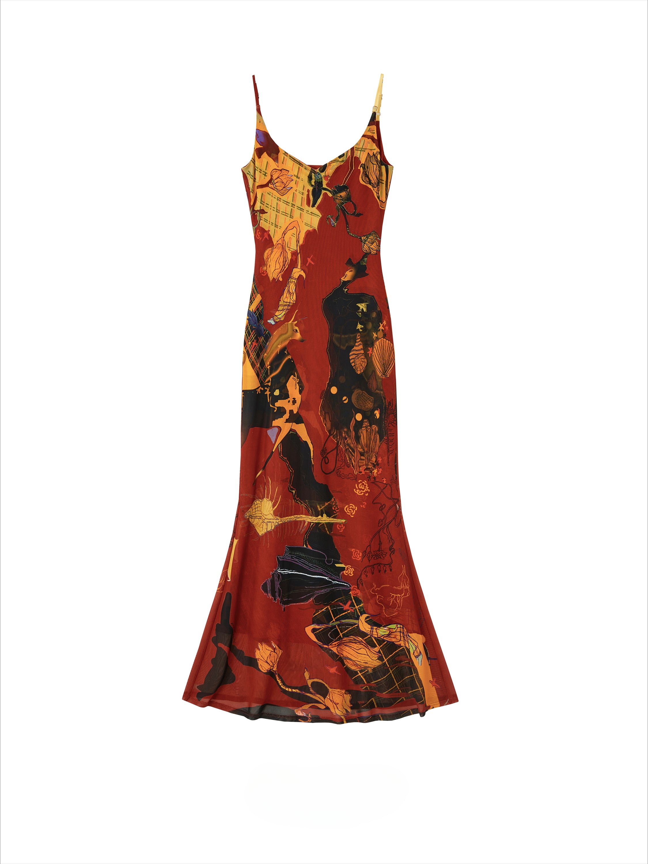 Autumn Flame Halter Maxi Dress
