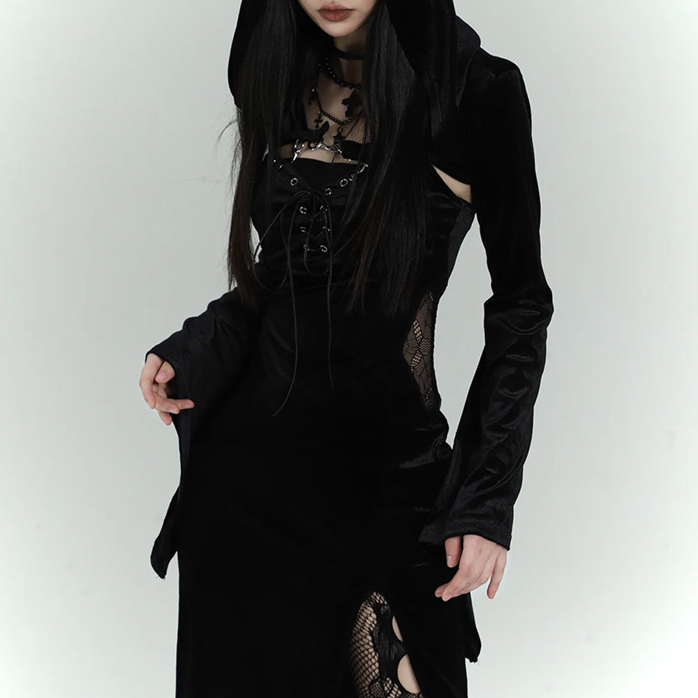 Gothic Lace Split Velvet Dress