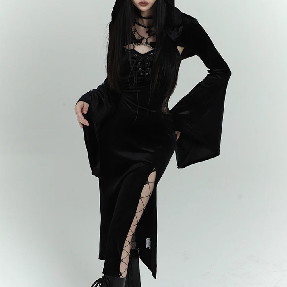 Gothic Lace Split Velvet Dress