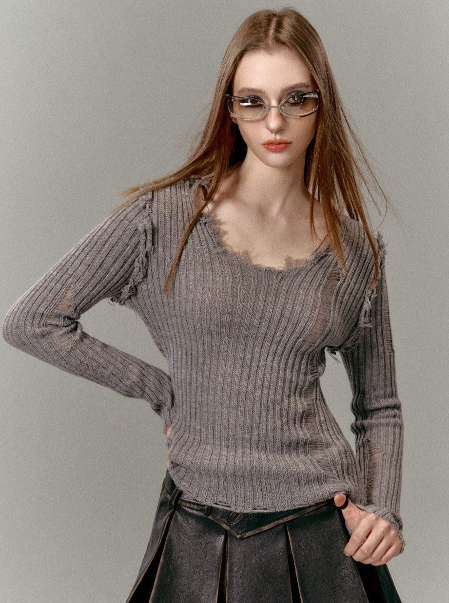 V-Neck Knit Sweater - chiclara