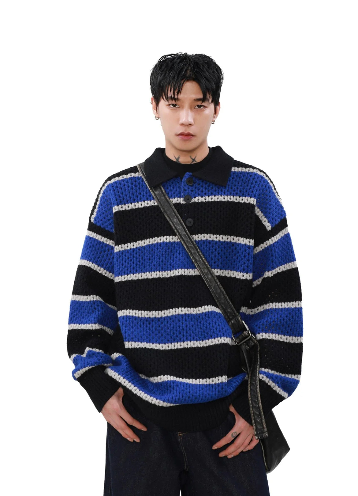 Striped Knit Polo Sweater