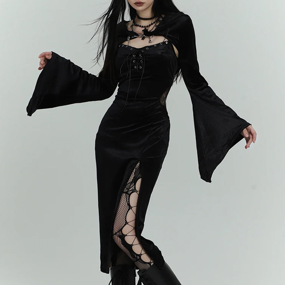 Gothic Lace Split Velvet Dress