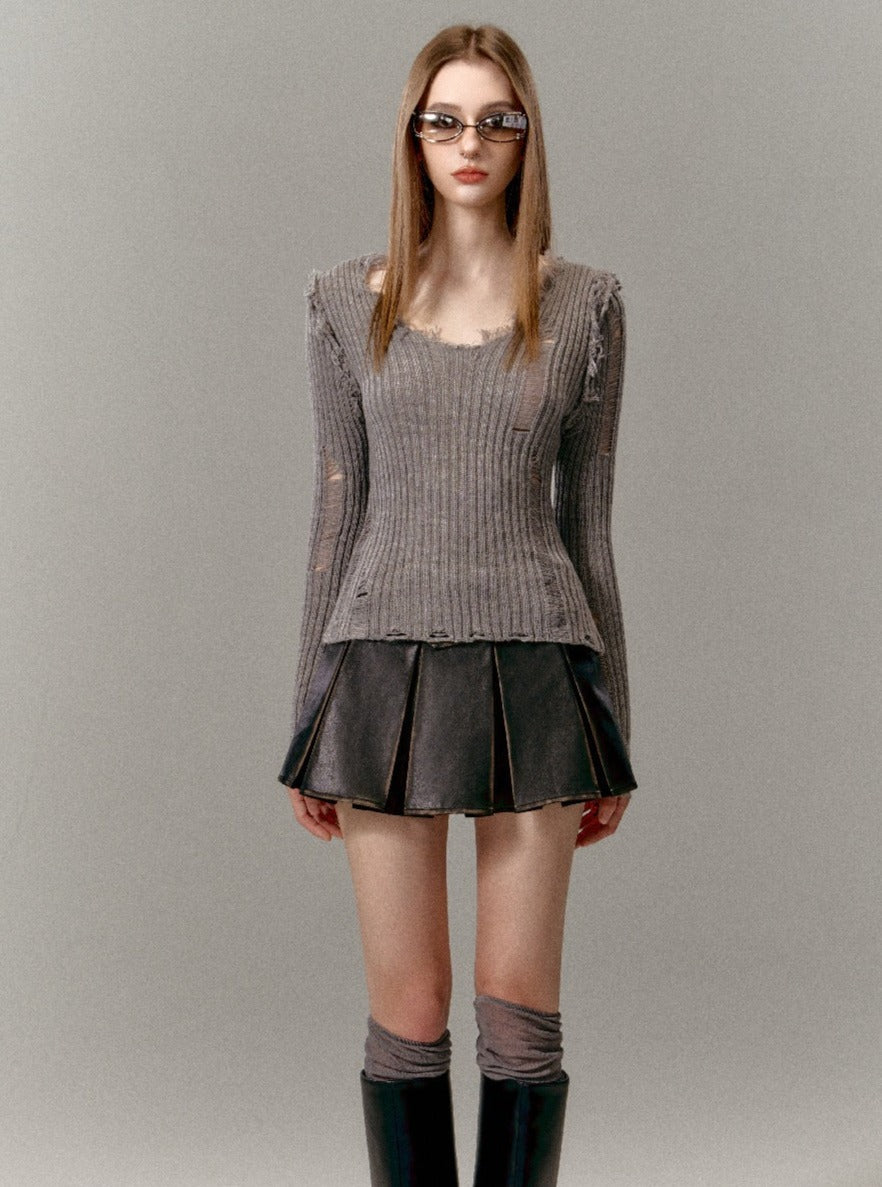 V-Neck Knit Sweater - chiclara