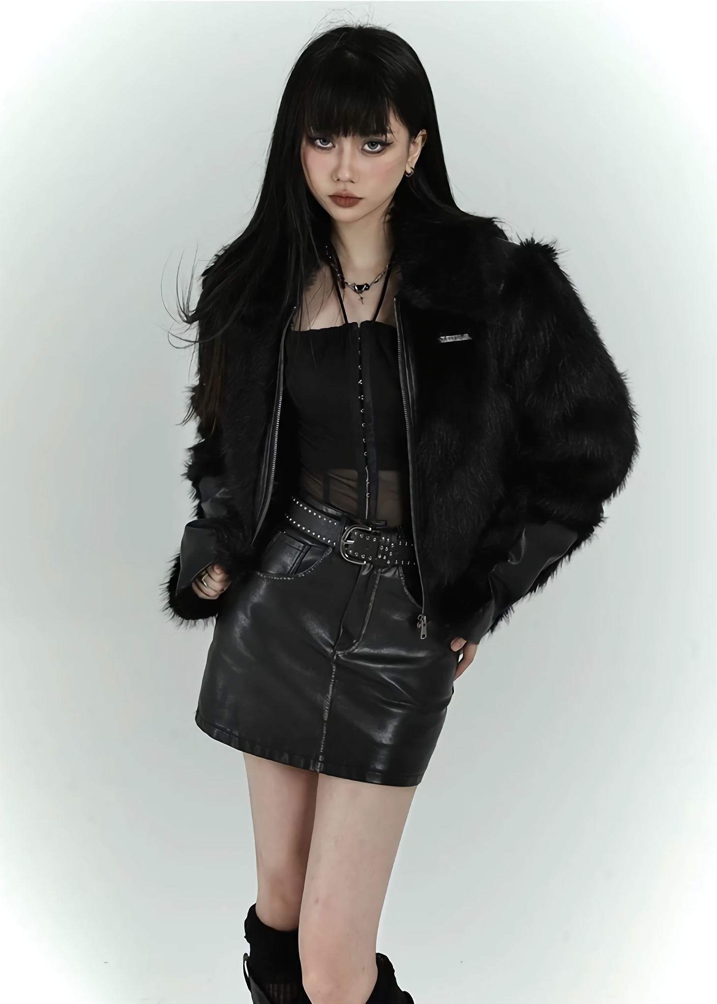 Black Faux Fur Bomber Jacket