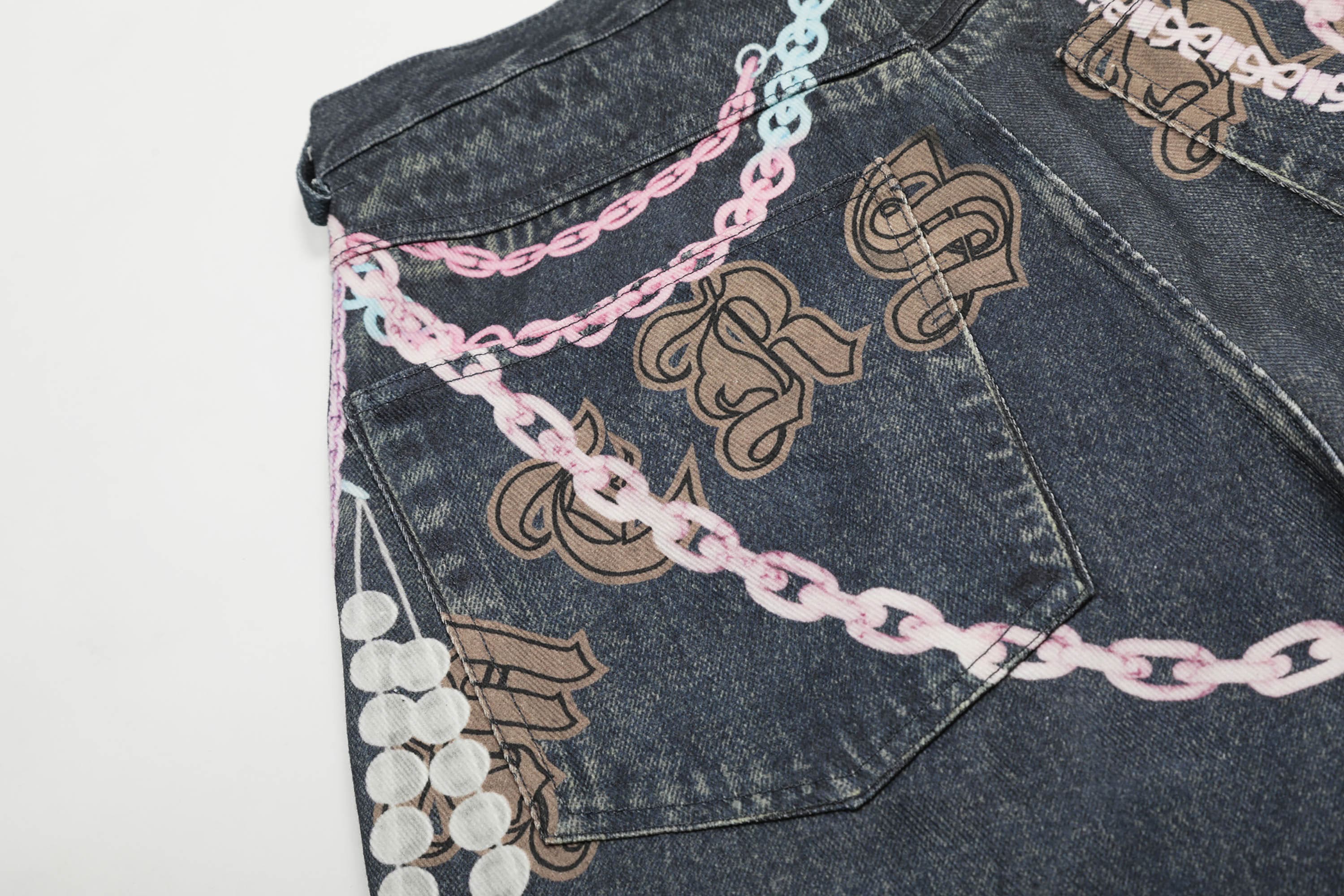 Pastel Charm Chain Denim Shorts