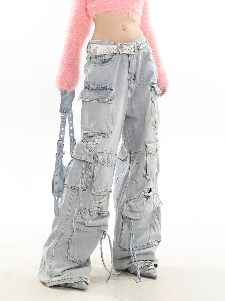 Distressed Multi-Pocket Cargo Jeans