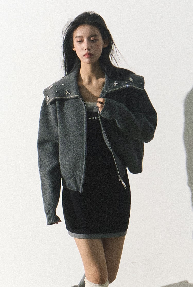 Crystal Collar Wool Jacket