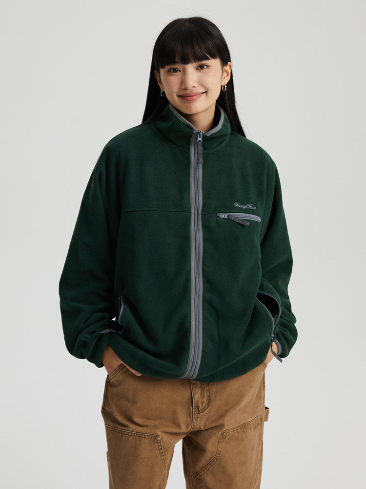 Stylish Contrasting Edge Zipper Fleece Jacket - chiclara