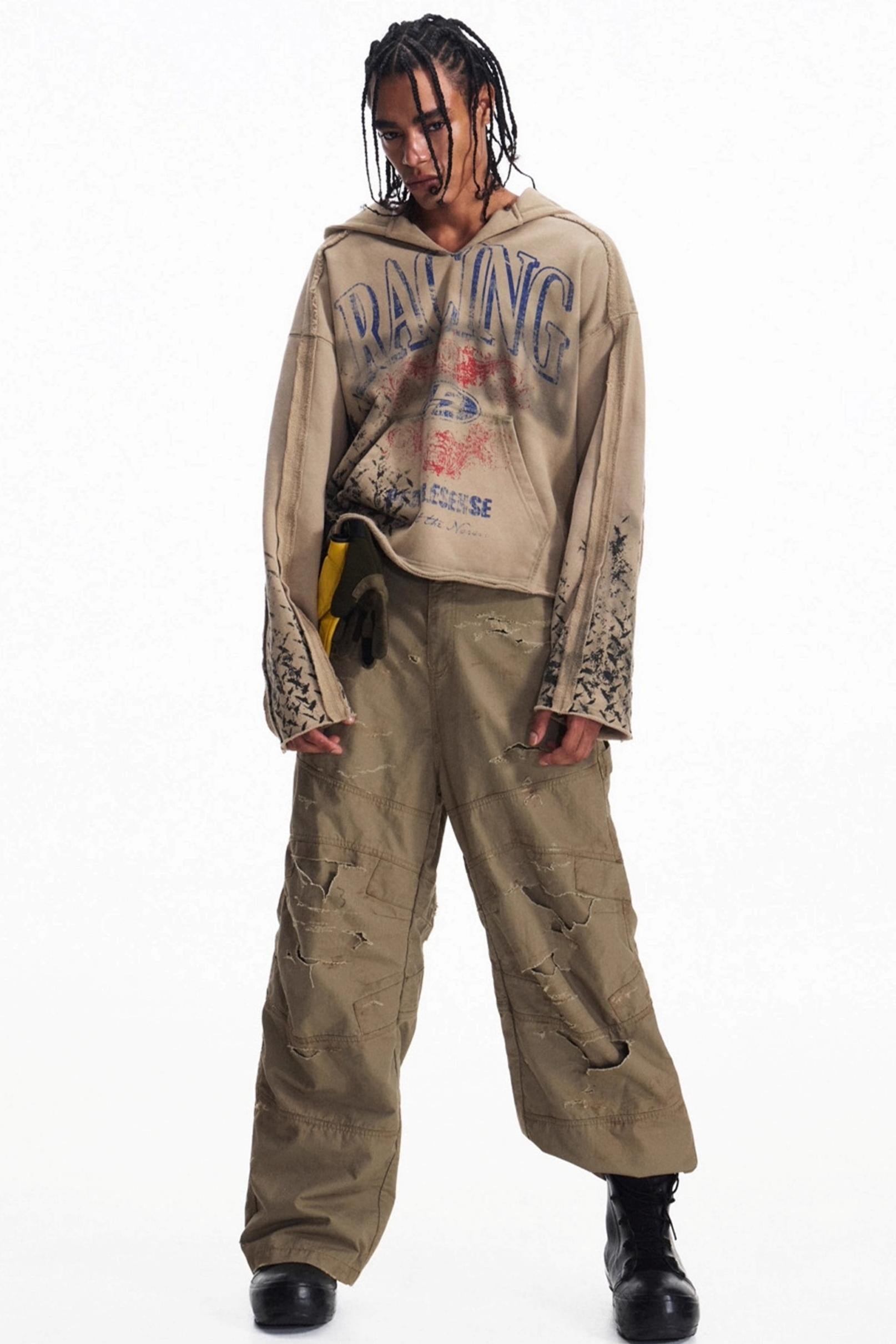 Men's Vintage Racing Print Hooded Sweatshirt
