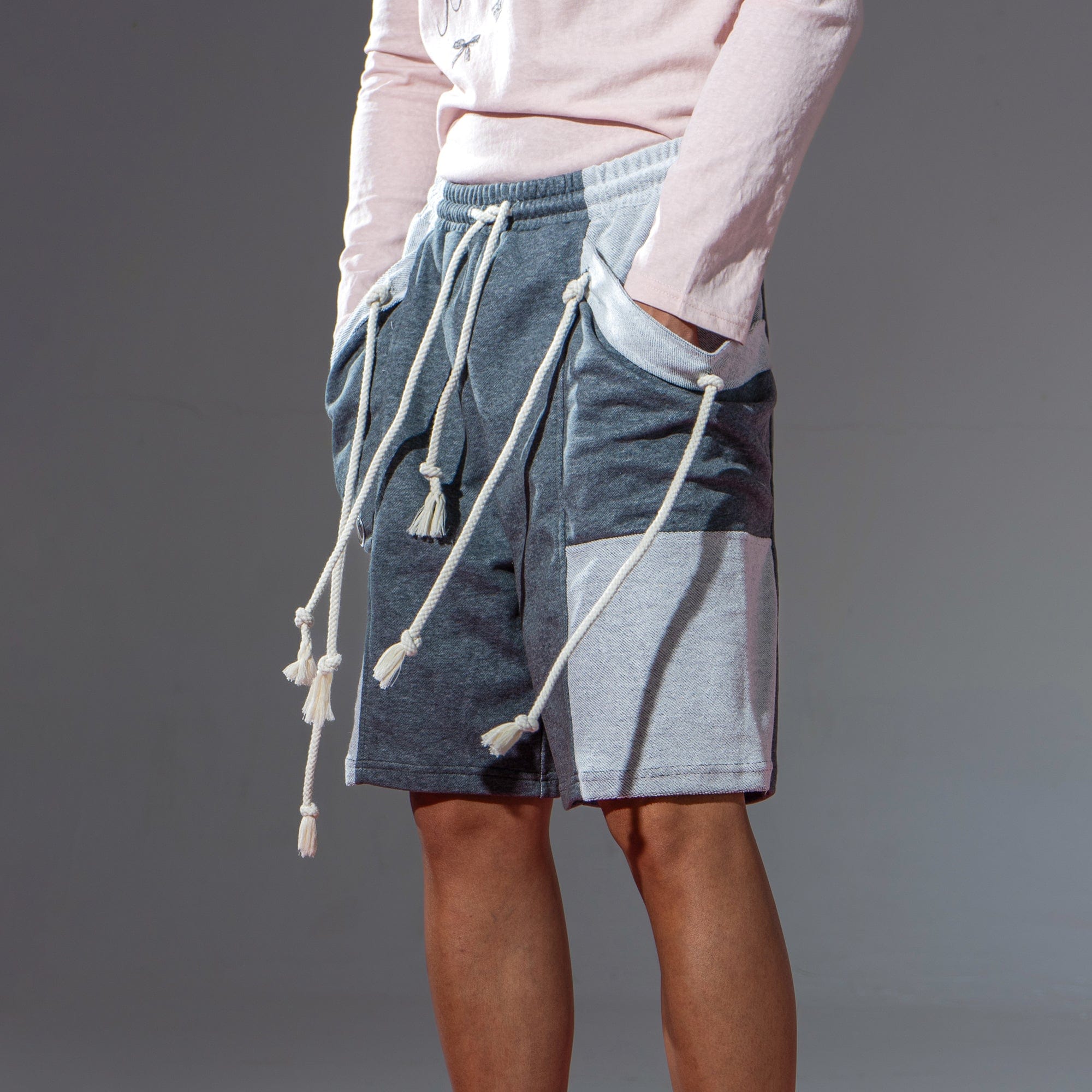 Patchwork Drawstring Shorts with Extra Long Rope Ties